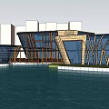 Contemporary Architectural Design With Glass Curtain Walls Wooden Structures And Waterfront Setting