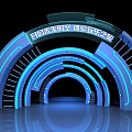 Modern Event Gateway With Arched Blue Illuminated Structure And Tech Design