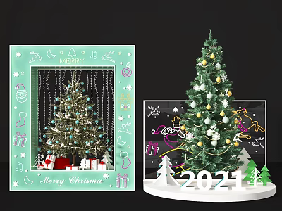 Festive Christmas Decorations Featuring Framed Tree And 2021 Ornament 3d model