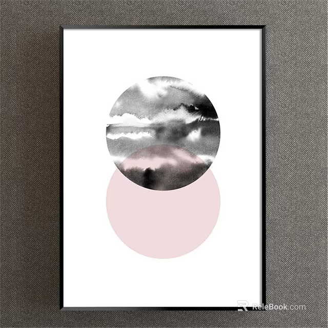 Abstract Framed Wall Art With Circular Cloud Pattern And Pink Circle 3d model