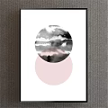 Abstract Framed Wall Art With Circular Cloud Pattern And Pink Circle 3d model