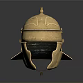 Ancient Golden Helmet Historical Protective Weapon Design With Metallic Surface And Central Crest
