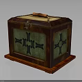 Vintage Wooden Storage Box With Leather Handle Green Panels And Black Cross Patterns