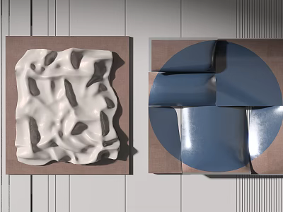 White Textured Wall Decor With Irregular Patterns And Blue Curved Shiny Design On Brown Base 3d model
