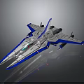 Blue And White 3D Rendered Spacecraft With Streamlined Design Wings And Thrusters 3d model
