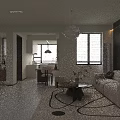 Modern Living Dining Room Interior With Beige Sofa Geometric Rug Dining Table And Artwork
