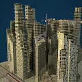 Futuristic Skyscraper Construction Site With Unique Geometric Structures And Tower Cranes 3d model