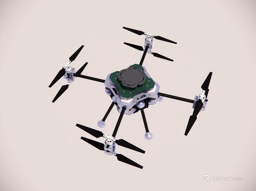 Multi Rotor Drone With Green Top And Black Propellers Structure Design 3d model 