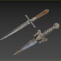 Elegant Antique Weapon Daggers With Wooden Handle And Ornate Metal Blades
