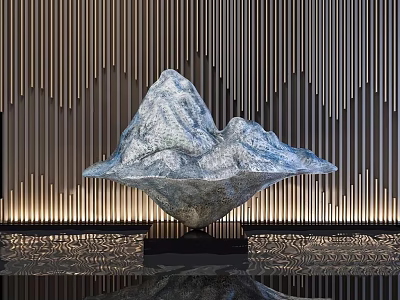 Modern Decorative Ornament Set With Mountain Shape Metal Sculpture And Vertical Stripes Background 3d model