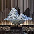 Modern Decorative Ornament Set With Mountain Shape Metal Sculpture And Vertical Stripes Background