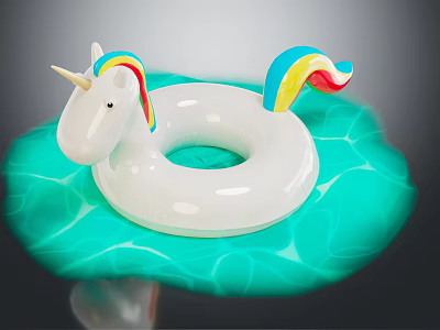 Unicorn Shaped Inflatable Swimming Ring With Rainbow Mane And Tail For Summer Water Sports 3d model
