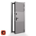 Modern Steel Swing Door With Mesh Panel Gray Finish And Secure Lock Design