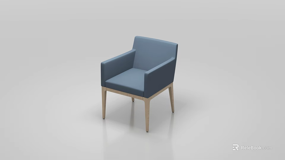 Modern Blue Leisure Chair With Wooden Legs And Comfortable Upholstered Seat Design 3d model 