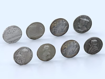 Vintage Silver Coin Decorative Ornament Set with Engraved Patterns and Multiple Pieces 3d model
