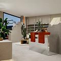 Modern Fashion Store Window Display With Orange Dress Mannequin Green Plants And Comfort Style