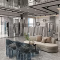 Elegant Clothing Store Interior With Clothing Racks Sofa Transparent Chairs And Decorative Plant