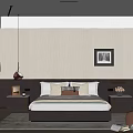 Modern Bedroom Interior Featuring Comfortable Bed Pillows Nightstands Framed Art Walk in Closet And Rug