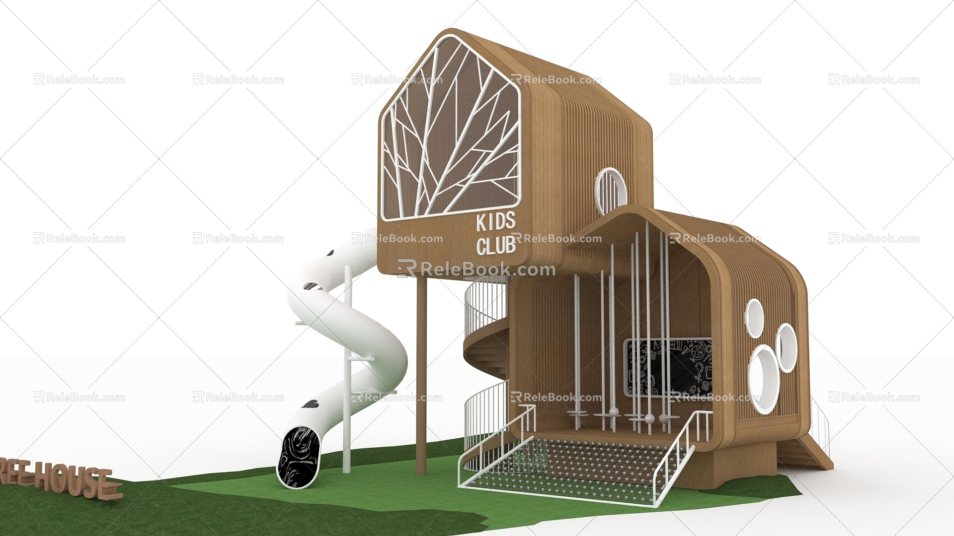 Tree House Now Wooden Slide Fun 3d model