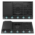 Samsung Black Modern Kitchen Appliances With Gas Stove Range Hood Oven And Refrigerator