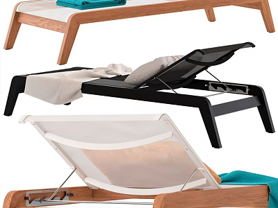 Modern Adjustable Lounge Chair With Wooden Frame Black White Design And Soft Cushion 3d model