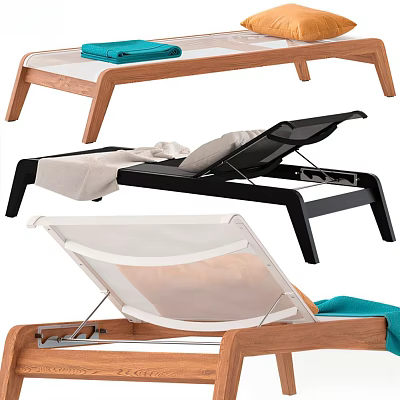 Modern Adjustable Lounge Chair With Wooden Frame Black White Design And Soft Cushion 3d model