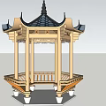 Traditional Chinese Wooden Pavilion With Hexagonal Base And Ornate Curved Eaves Design