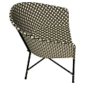 Modern Outdoor Chair With Geometric Pattern Beige Black Fabric And Black Metal Legs Gold Accents