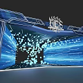Futuristic Entrance Gate With Blue Tech Inspired Illuminated Lines Dynamic Light Spots And Logo