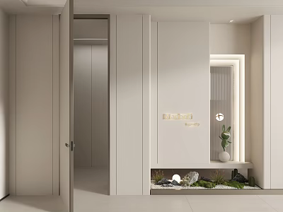 Modern Hinged Door Interior Design With Small Green Landscape And Decorative Lighting 3d model