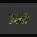 Modern Cartoon Scene Grotto Cave Forest Rocks 3d model