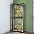 Black Frame Display Cabinet With Glass Shelves For Collectible Toys And Figurines