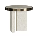 Modern Round Top Side Table With Metal Rim And Concrete Column Legs