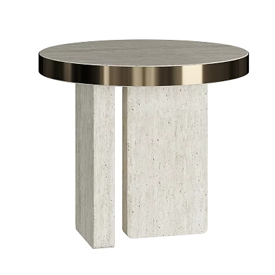 Modern Round Top Side Table With Metal Rim And Concrete Column Legs 3d model