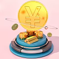 Yen Symbol On Blue Base With Gold Coins And Shining Gold Bars