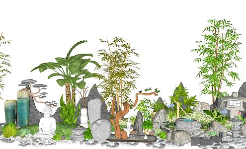 New Chinese style landscape sketch dry landscape Zen courtyard garden landscape sketch villa garden private garden landscape sketch 3d model