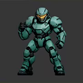 Green Metallic Armored Robot Character With Sci Fi Humanoid Exoskeleton Standing Pose