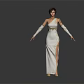 Woman Wearing White One Shoulder Long Dress With Golden Details And Long Sleeves