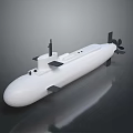 White Submarine Model With Black Conning Tower Propeller And Rudders On Gray Reflective Surface