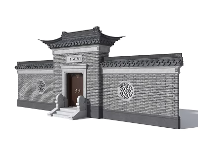 New Chinese-style Courtyard Door Chinese-style Flower Gate Ancient Building Gate Ancient Building Gate Folk House Gate Entrance Chinese-style Gate Chinese-style Entrance Wall 3d model