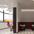 Elegant Bar Interior With Pool Table Red Chairs Black Cabinets Chandelier And Tiled Floor