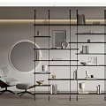 Modern Bookshelf Partition Storage Rack Partition Ornaments Leisure Chair Book Wall Lamp 3d model