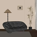 Modern Grey Multi Person Sofa with Arched Design Button Tufted and Floor Lamp Potted Plant