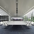 Spacious Modern Car Showroom With White Racing Car Blue Sports Car Large Windows And Furniture
