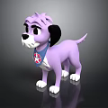 Purple Cartoon Dog Character With Black Ears Blue Bandana And Red Badge