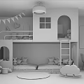 Cozy Kids Room Interior With Bunk Bed Stuffed Animals And Cloud Rocking Chair