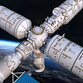 Futuristic Space Station With Solar Panels Orbiting Earth In Sci Fi Scene 3d model