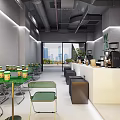 Modern Hotpot Restaurant Interior Featuring Green Plants White Counter Green Chairs And Exposed Pipes