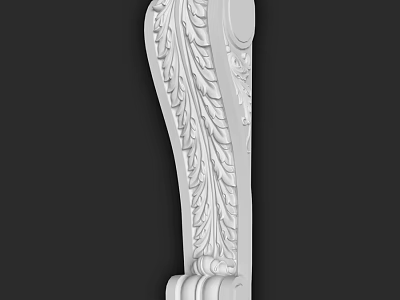 White Decorative Component With Intricate Carved Feather Patterns And Ornamental Details 3d model