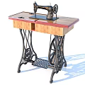 Vintage Industrial Sewing Machine With Wooden Tabletop And Metal Stand Structure 3d model